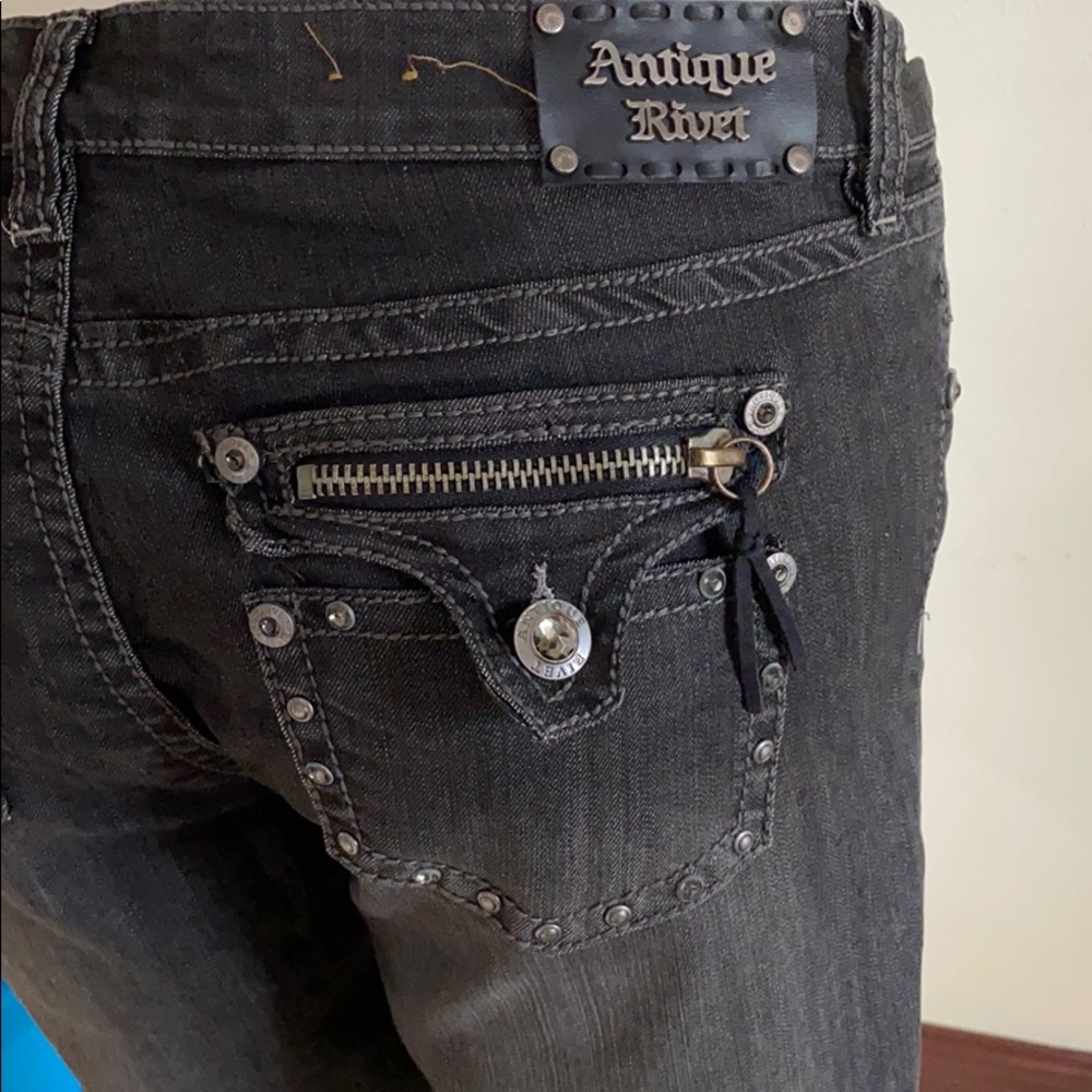 New Antique Rivet Colombian Distressed Black Jeans